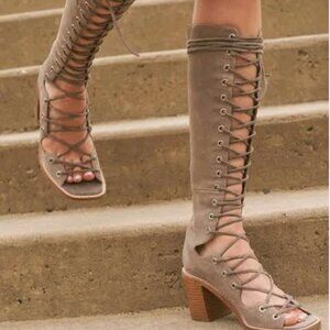 Jeffrey Campbell Free People Taupe Gladiator Lace-Up Boots